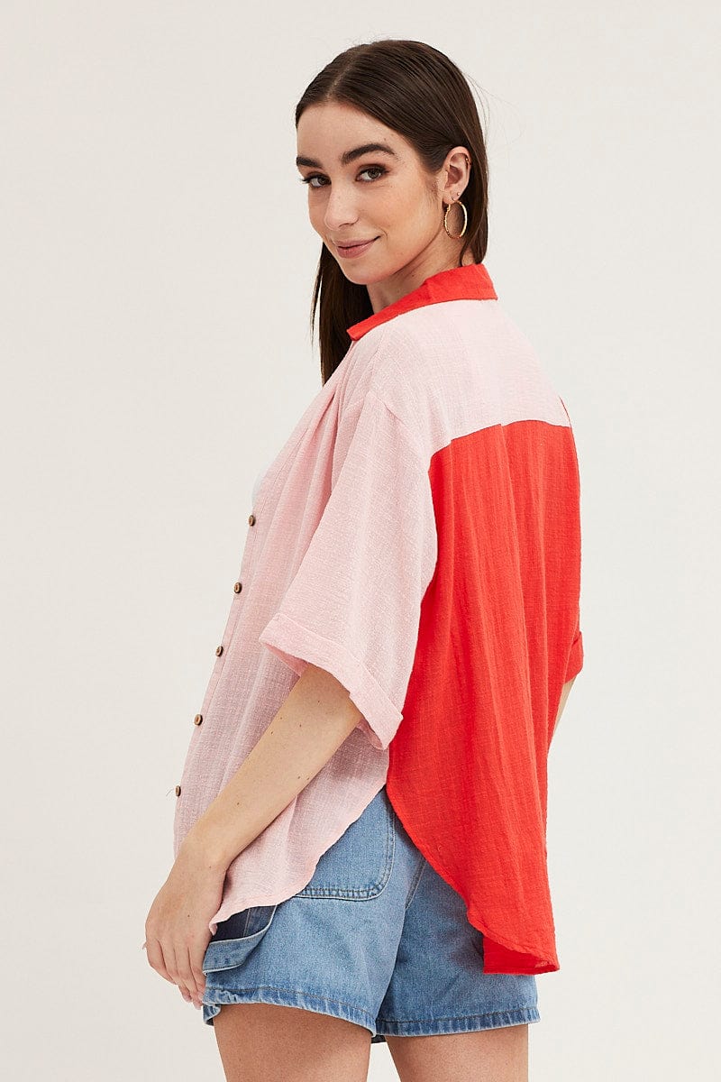 Pink Cotton Half Sleeve Relaxed Shirt