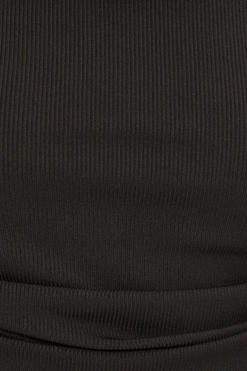 Black Ruched Drawstring Scoop Neck Top