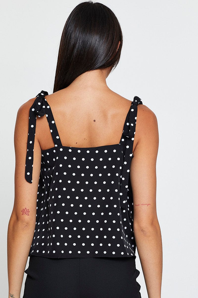 Polka Dot Tie Shoulder Top Sleeveless