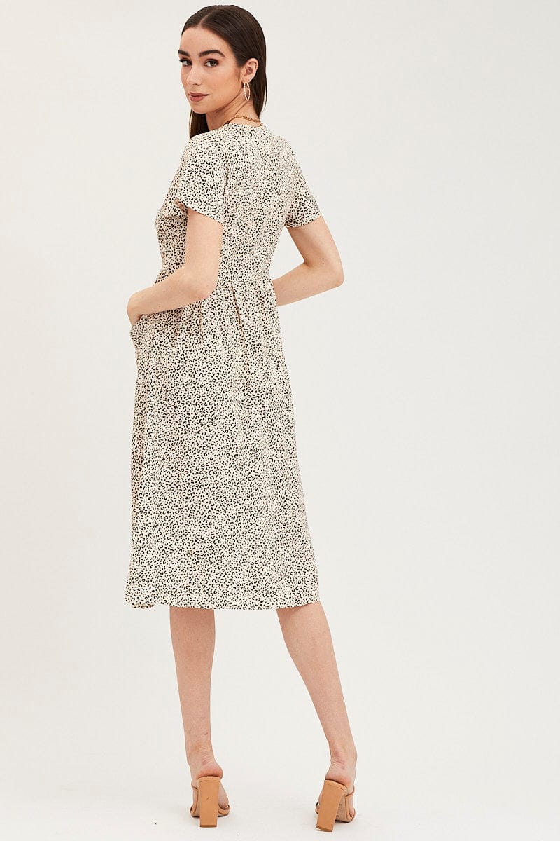 Geo Print Pocket Front Button Midi Dress