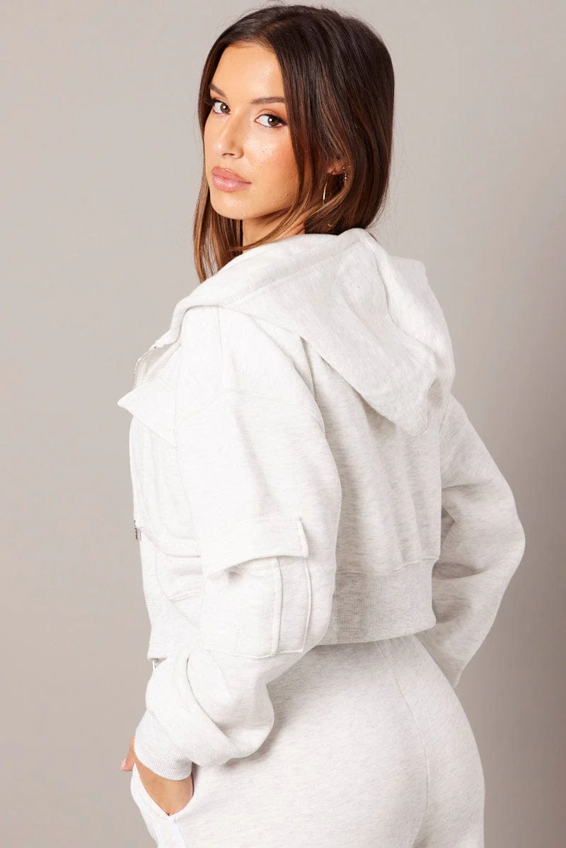 Grey Zip Hoodie Long Sleeve