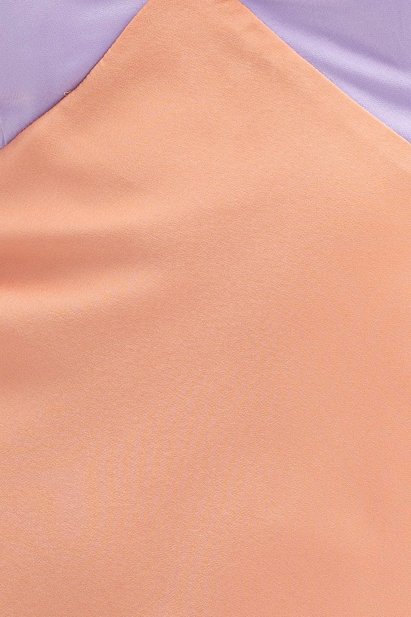 Multi Slip Dress Midi V Neck Colour Block Satin