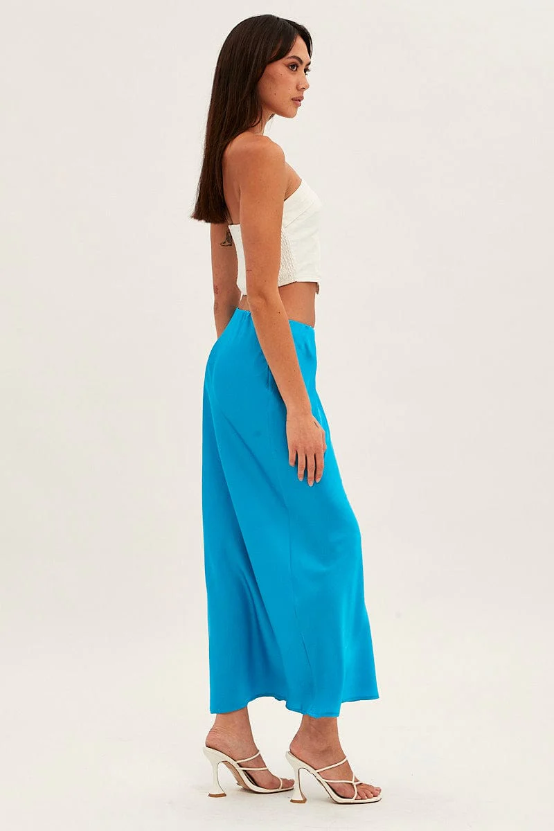 Blue Slip Skirt Maxi High Rise Satin