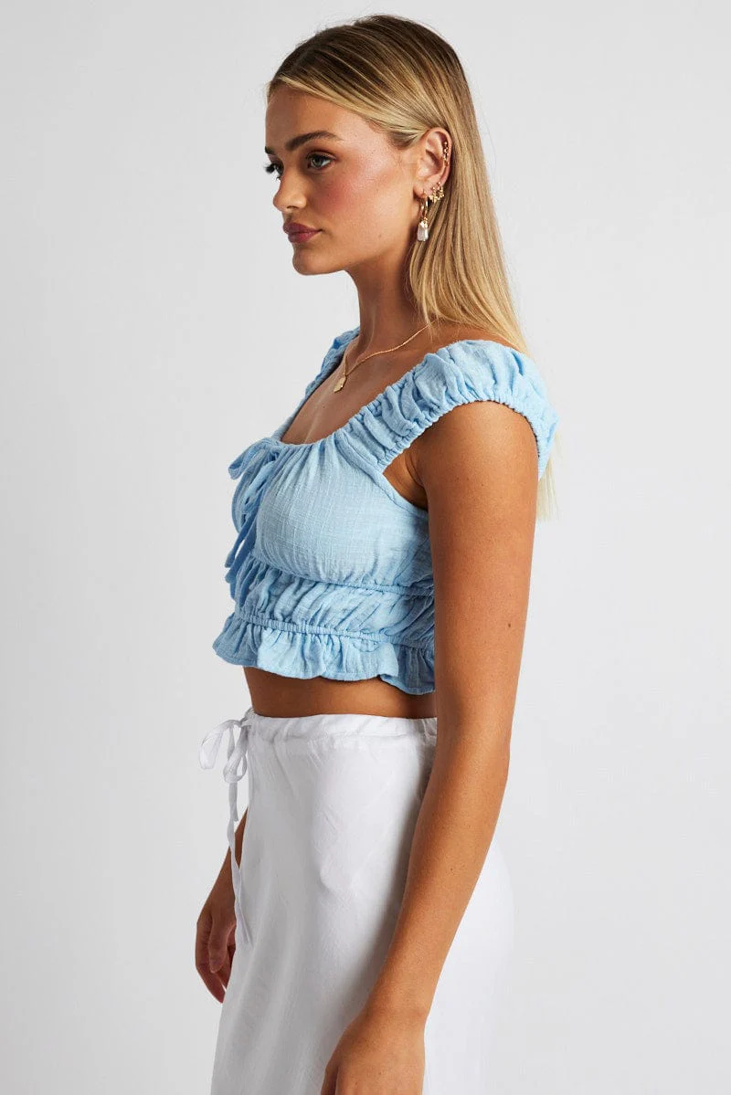 Blue Crop Top Short Sleeve
