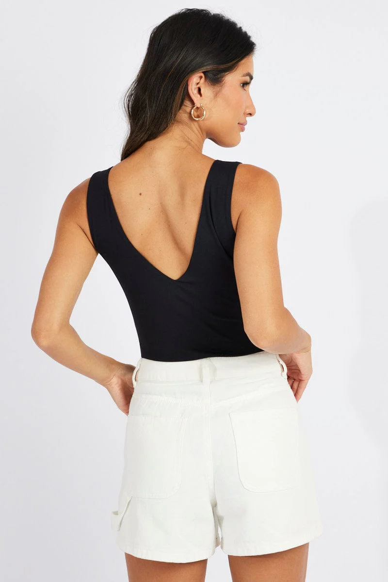 Black Supersoft Bodysuit Sleeveless V Neck