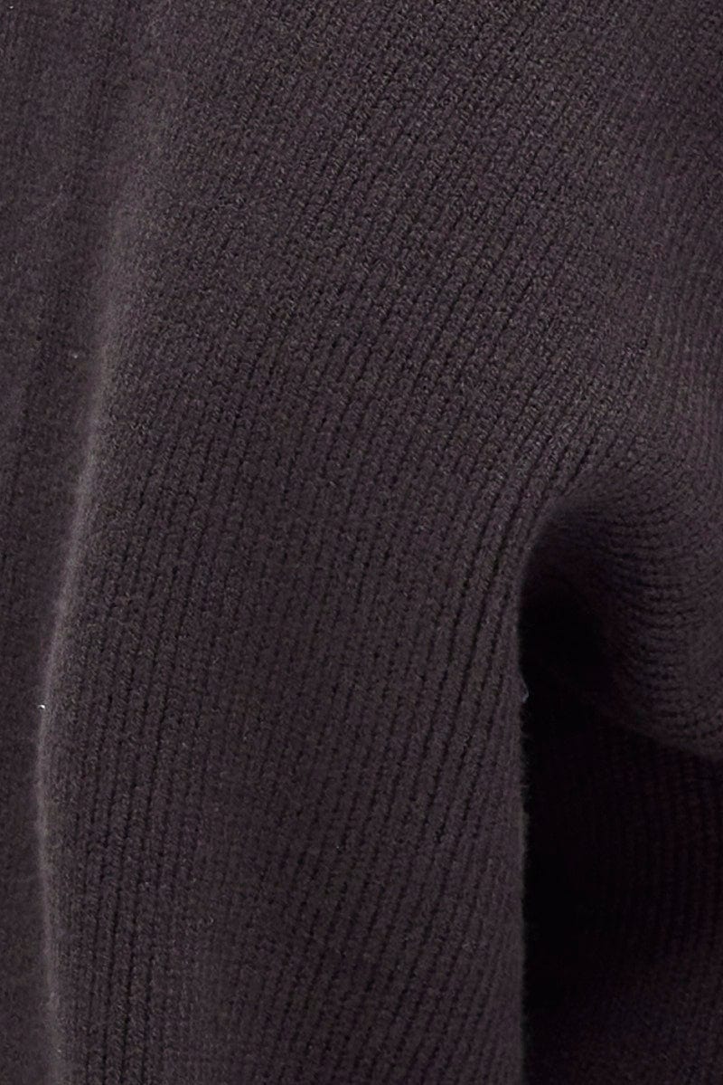 Brown Knit Top Long Sleeve Cross Over