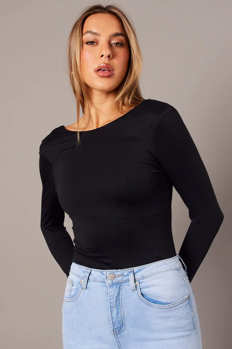 Black Supersoft Top Long Sleeve Backless