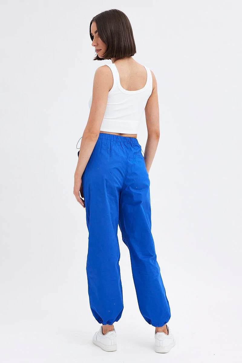Blue Parachute Cargo Pants Low Rise
