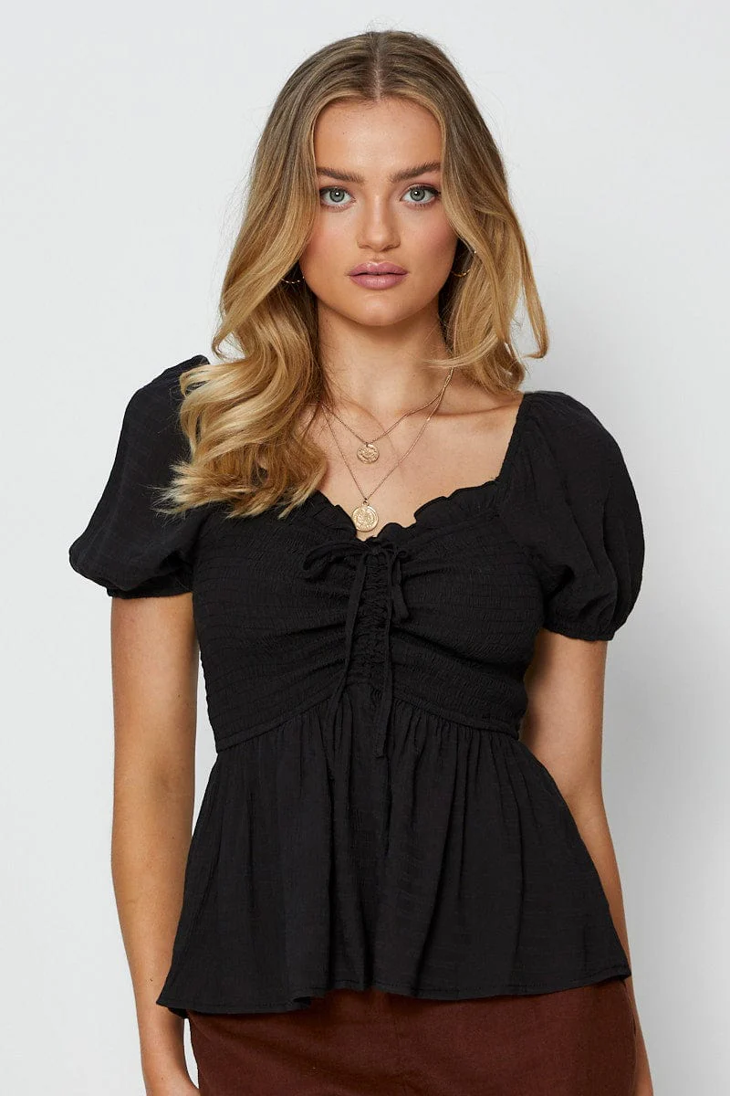 Black Peplum Top Short Sleeve
