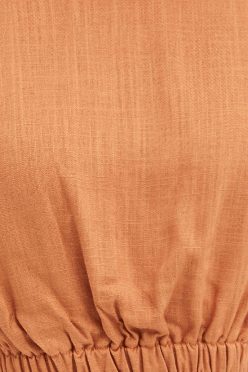 Beige Crop Top Puff Sleeve