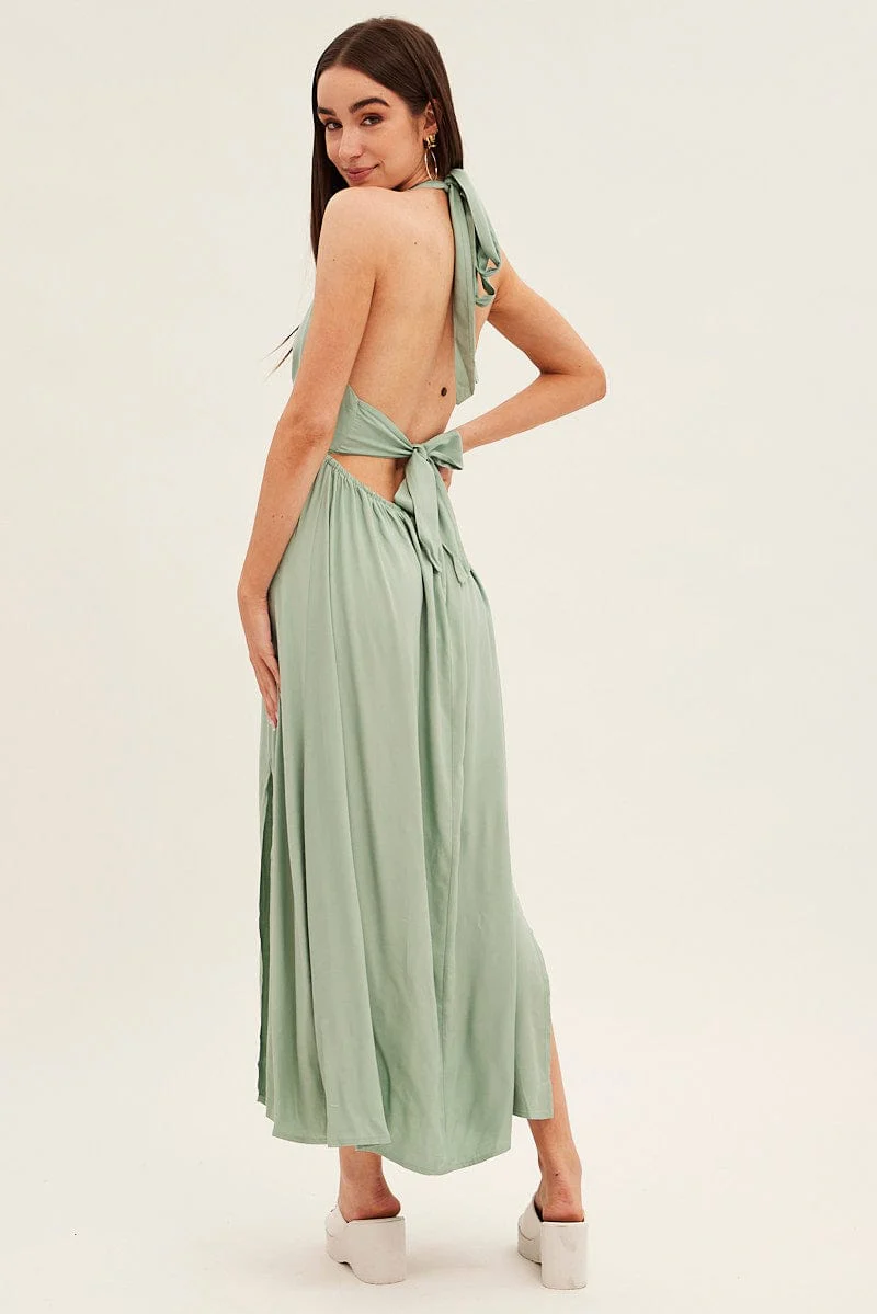 Green Maxi Dress Backless