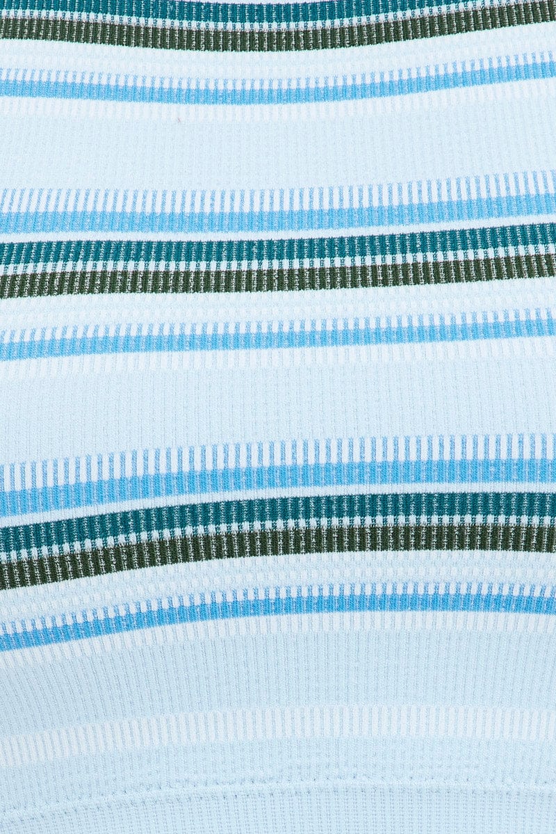 Blue Stripe Crop Tank Top Crew Neck Seamless