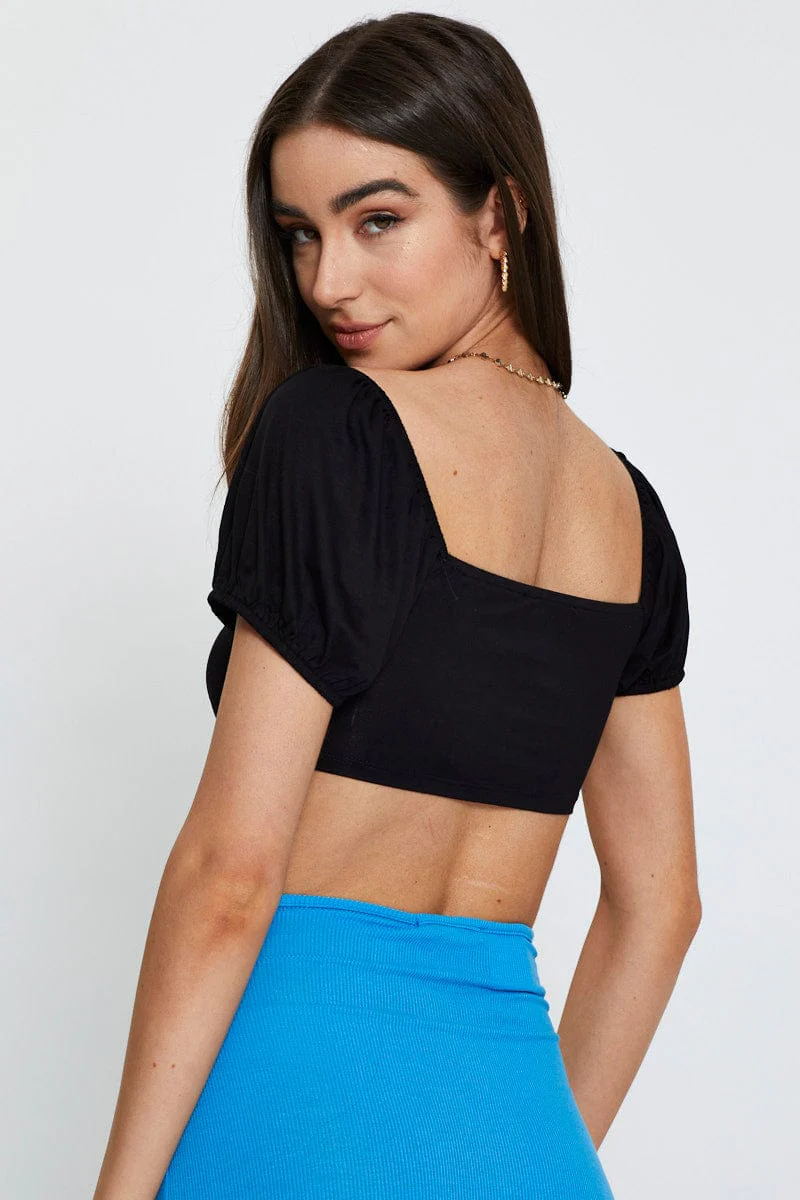 Black Slinky Top Short Sleeve Crop