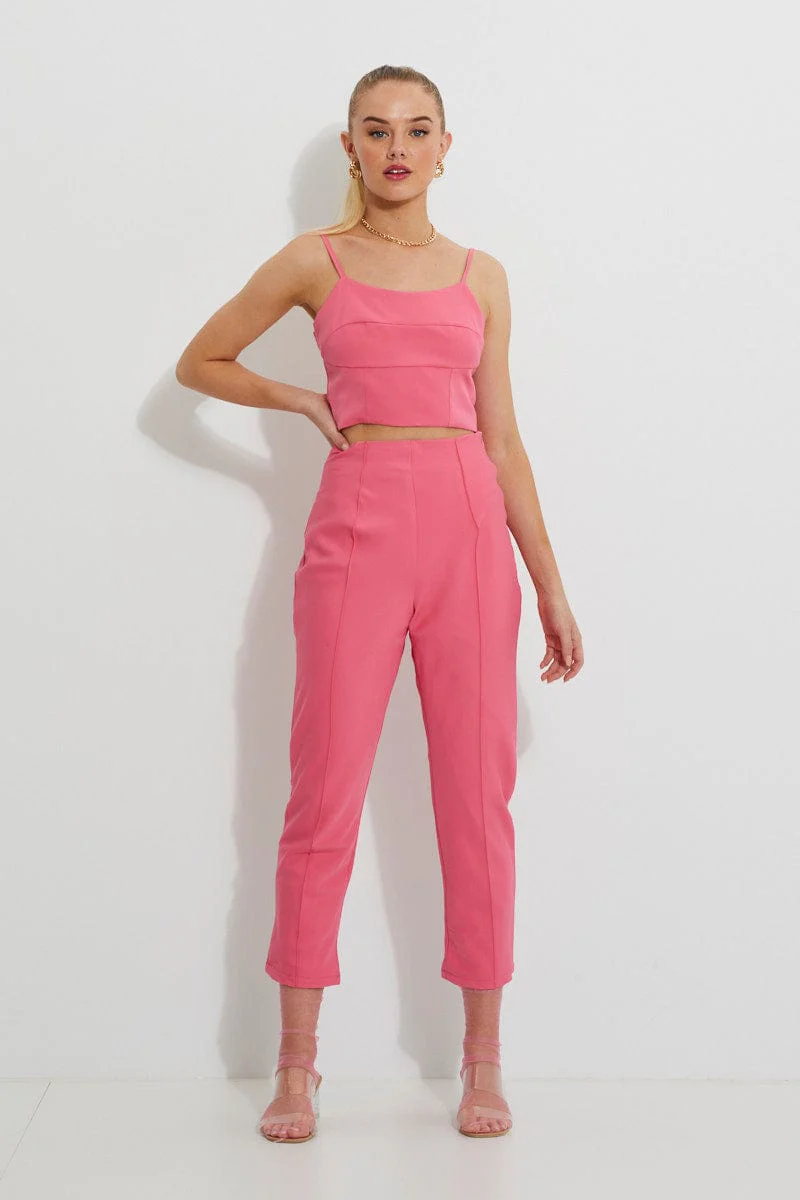 Pink Designer Panel Detail Crop Top
