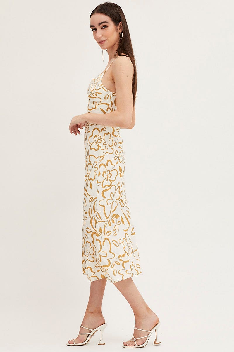 Print Linen Slip Midi Dress