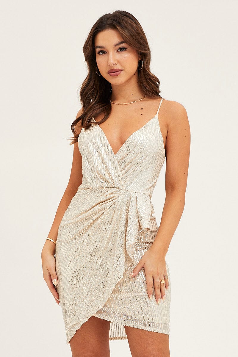 Beige Sequin Mini Dress