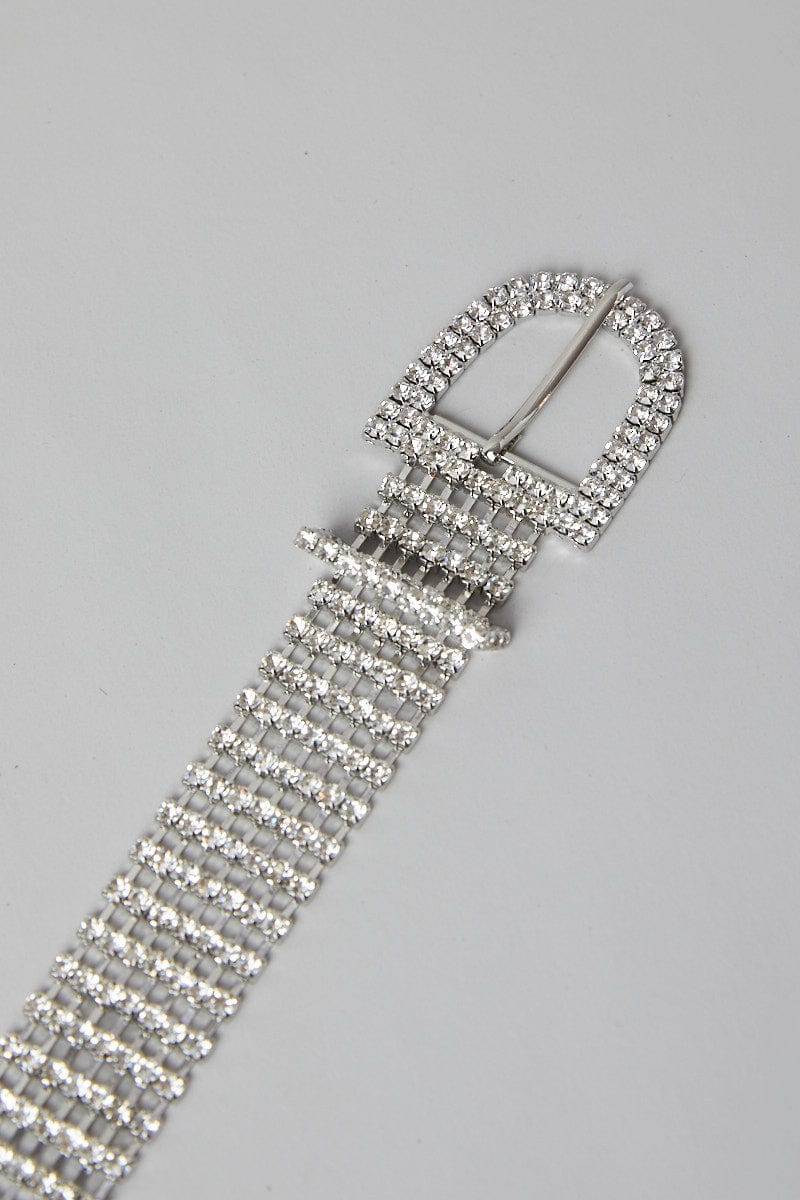 Silver Rhinestone Detail Buckle Belts