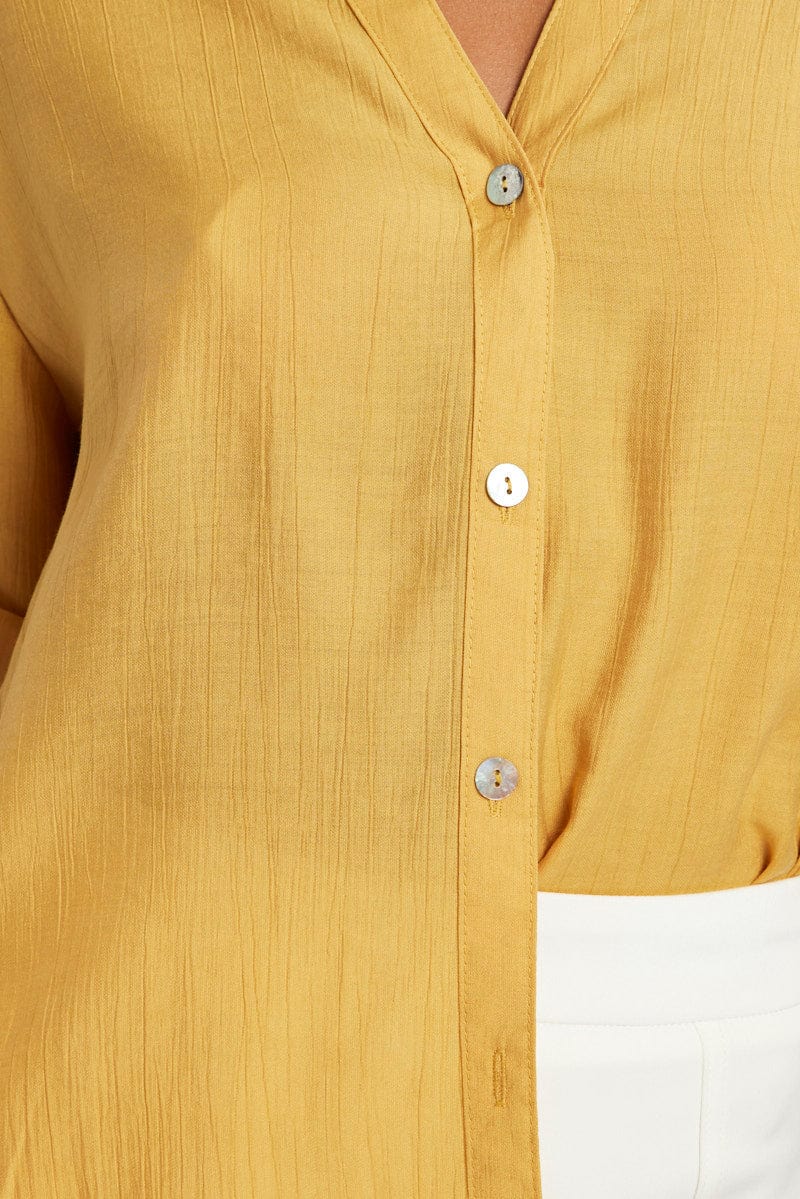 Yellow Textured Shirt Short Sleeve