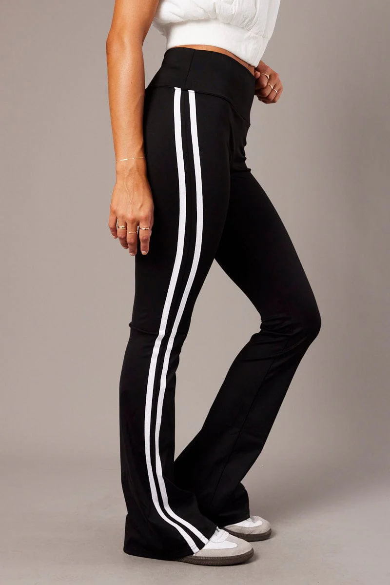Black Flare Yoga Pants Side Stripe