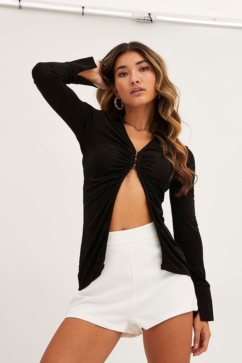 Black Slinky Jersey Long Sleeve Top