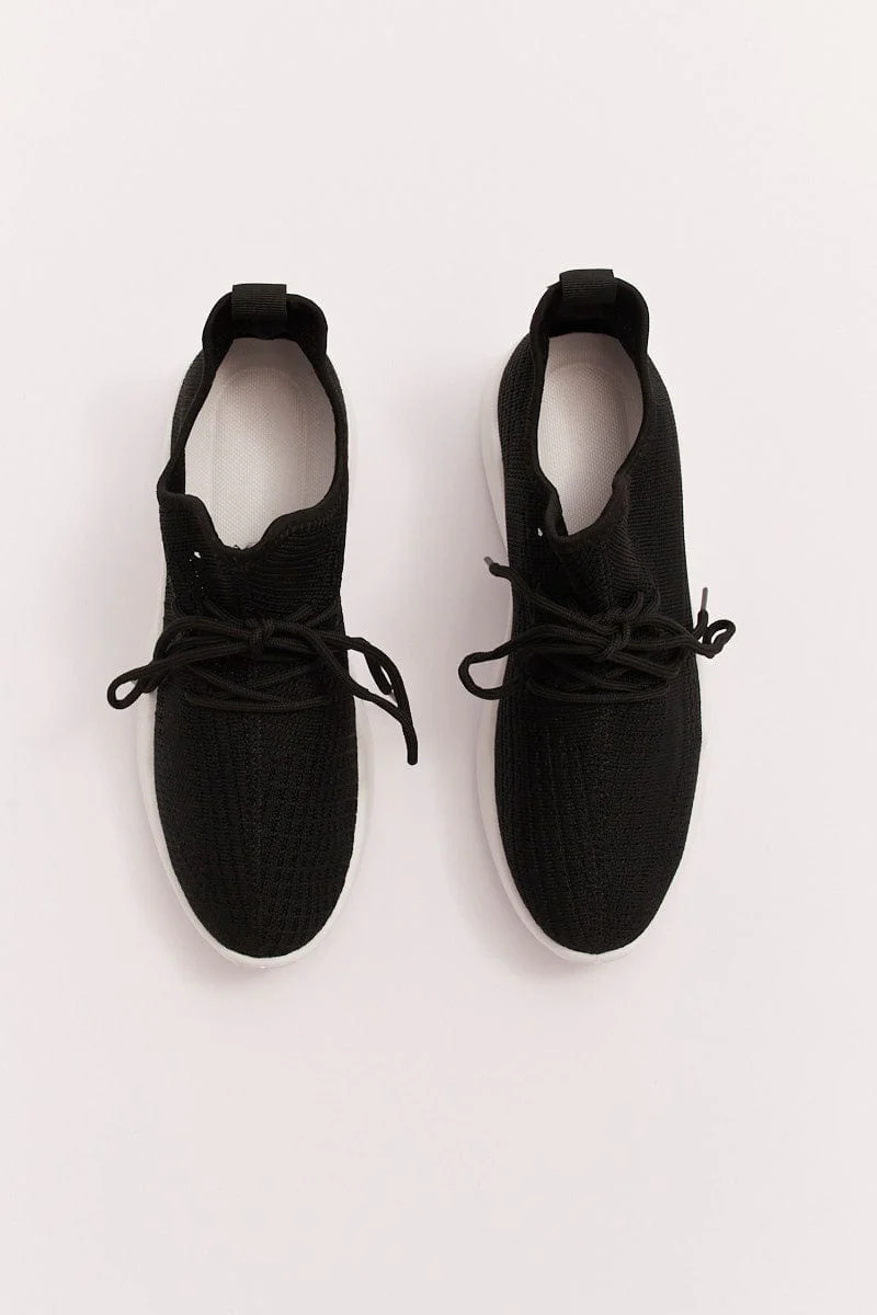 Black Knit Breathable Lace Up Trainers Sneakers
