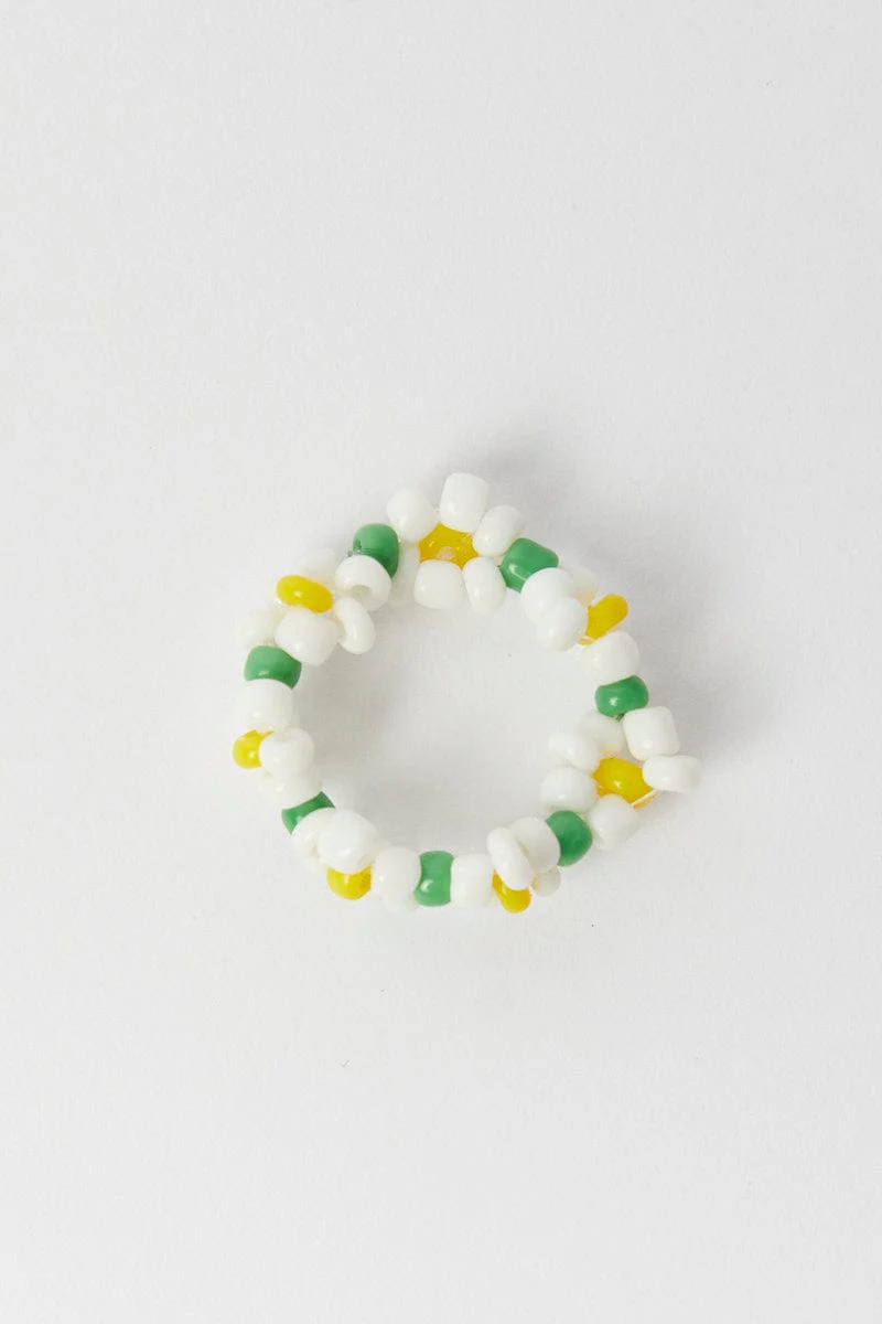 White Floral Beads Elastic Rings