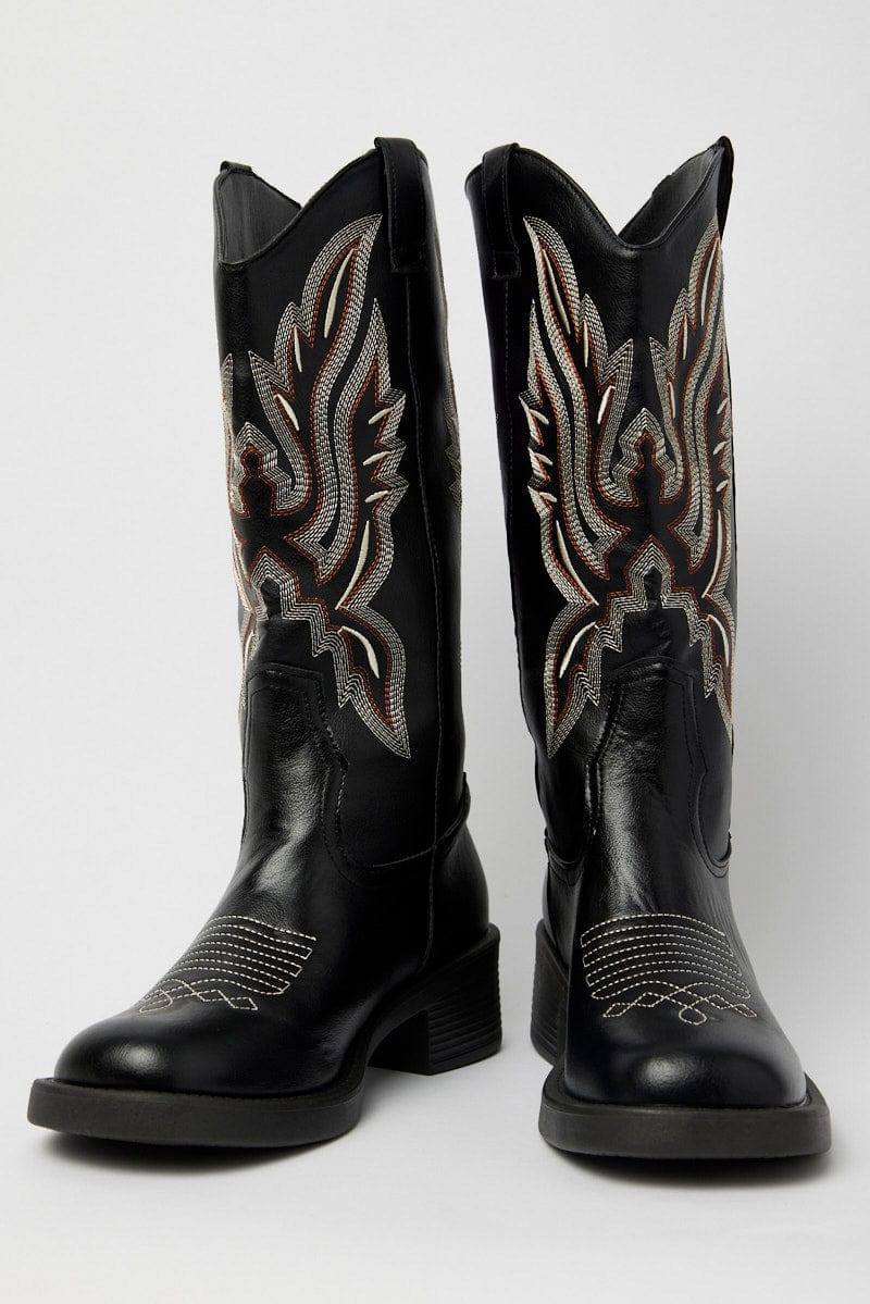 Black Embroidered Western Boots