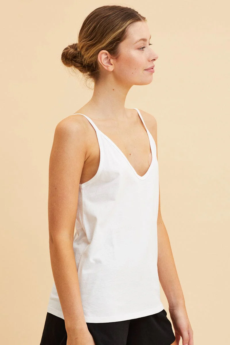 White V Neck Singlet Cotton Relaxed Fit