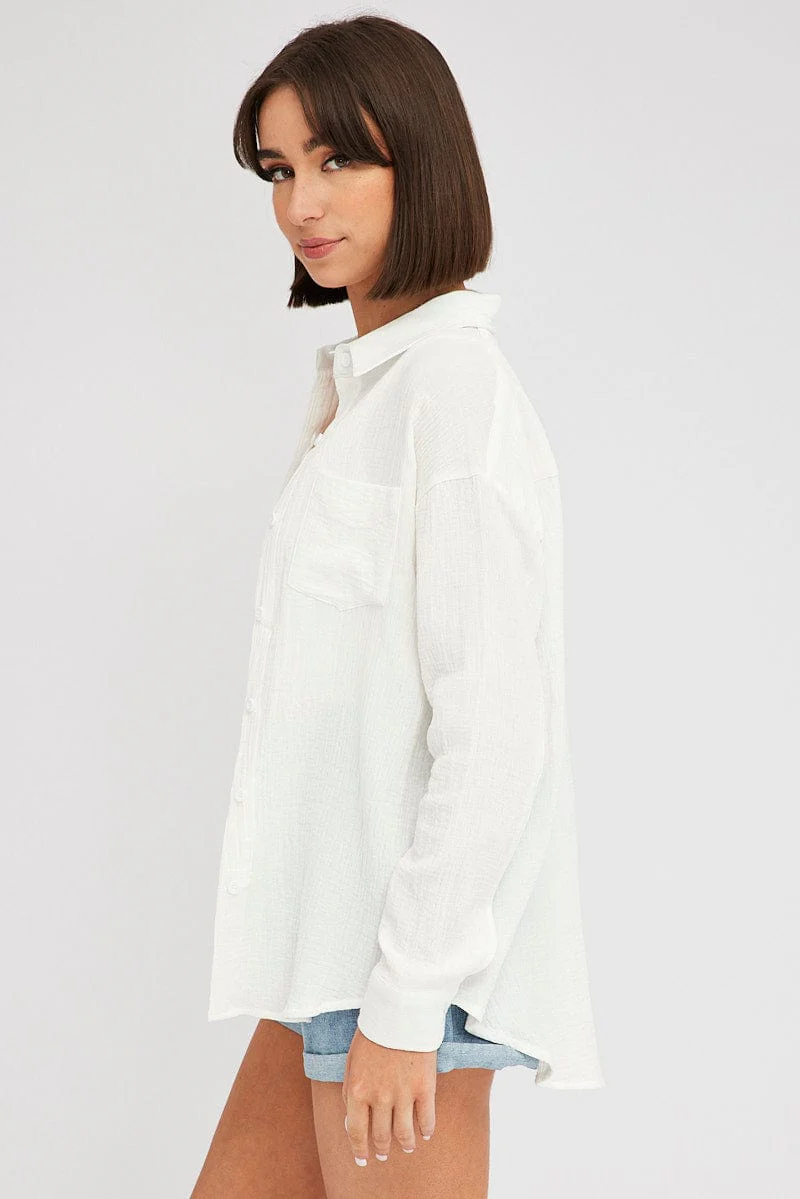 White Oversized Shirt Long sleeve Collared Neck