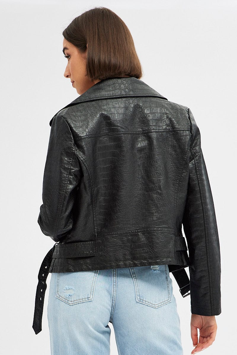 Black Faux Leather Jacket Long Sleeve