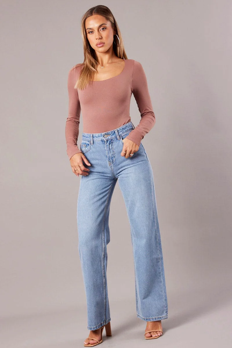 Pink Bodysuit Short Sleeve Square Neck Seamless