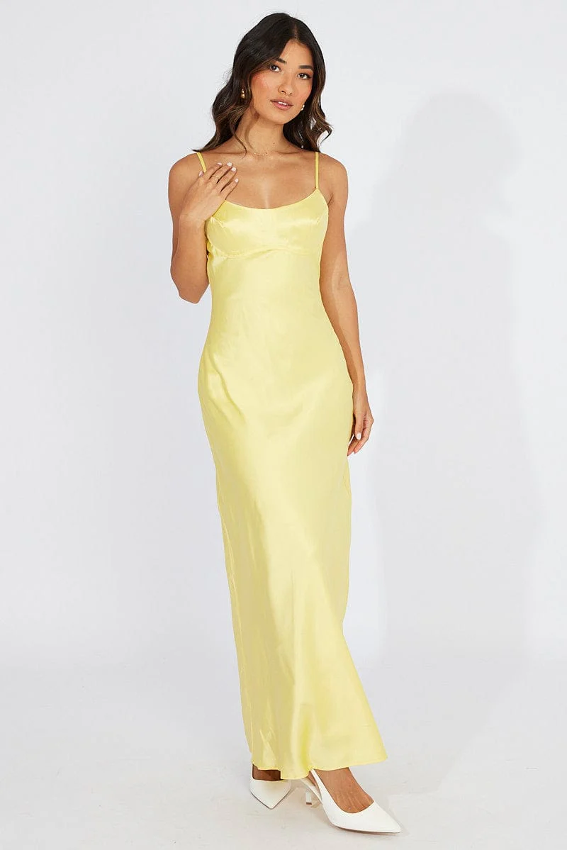 Yellow Maxi Dress Strappy Satin
