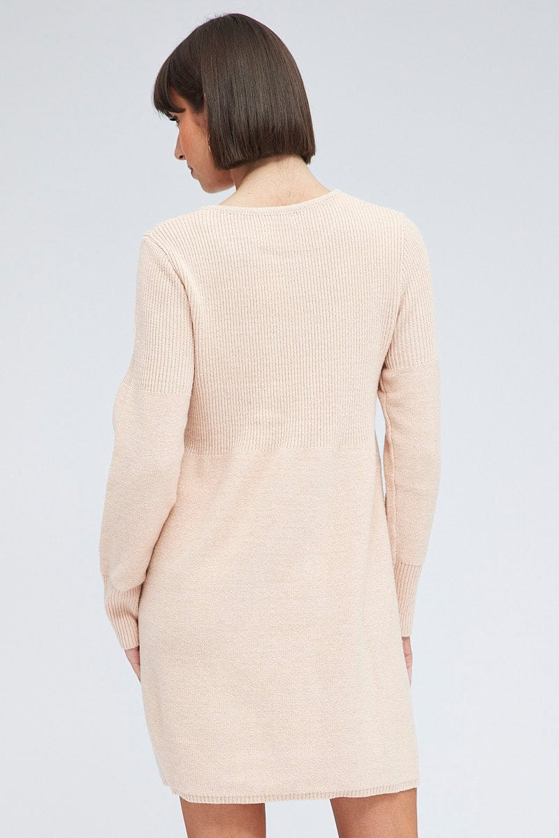 Pink Knit Dress Long Sleeve
