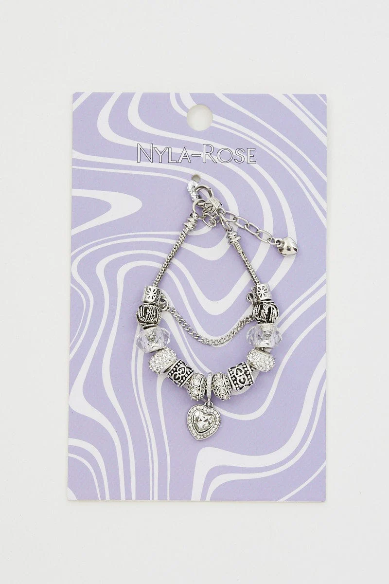 Silver Christmas Heart Charm Silver Plating Bracelet
