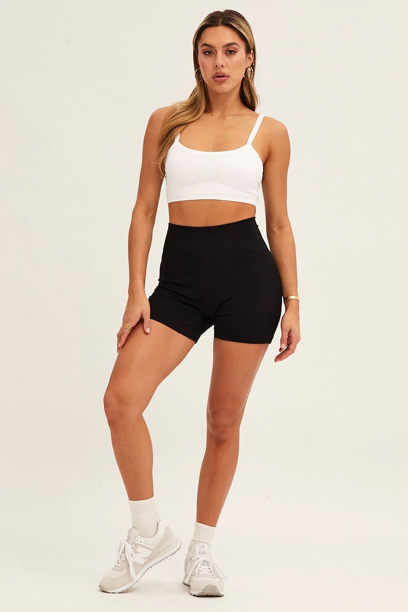 White Bralette Crop Round Neck Seamless