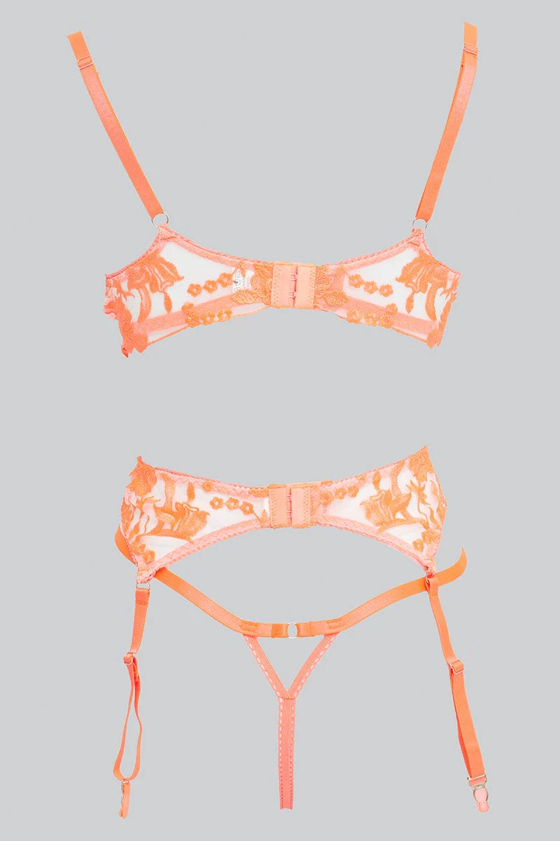 Orange Embroidery Lingerie Set