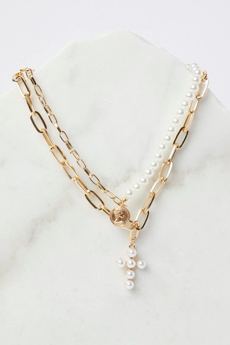 Gold Faux Pearl Layered Necklace