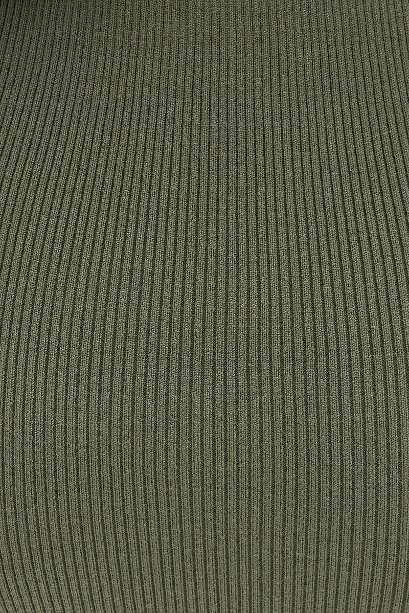 Green Knit Dress High Neck Sleeveless Midi