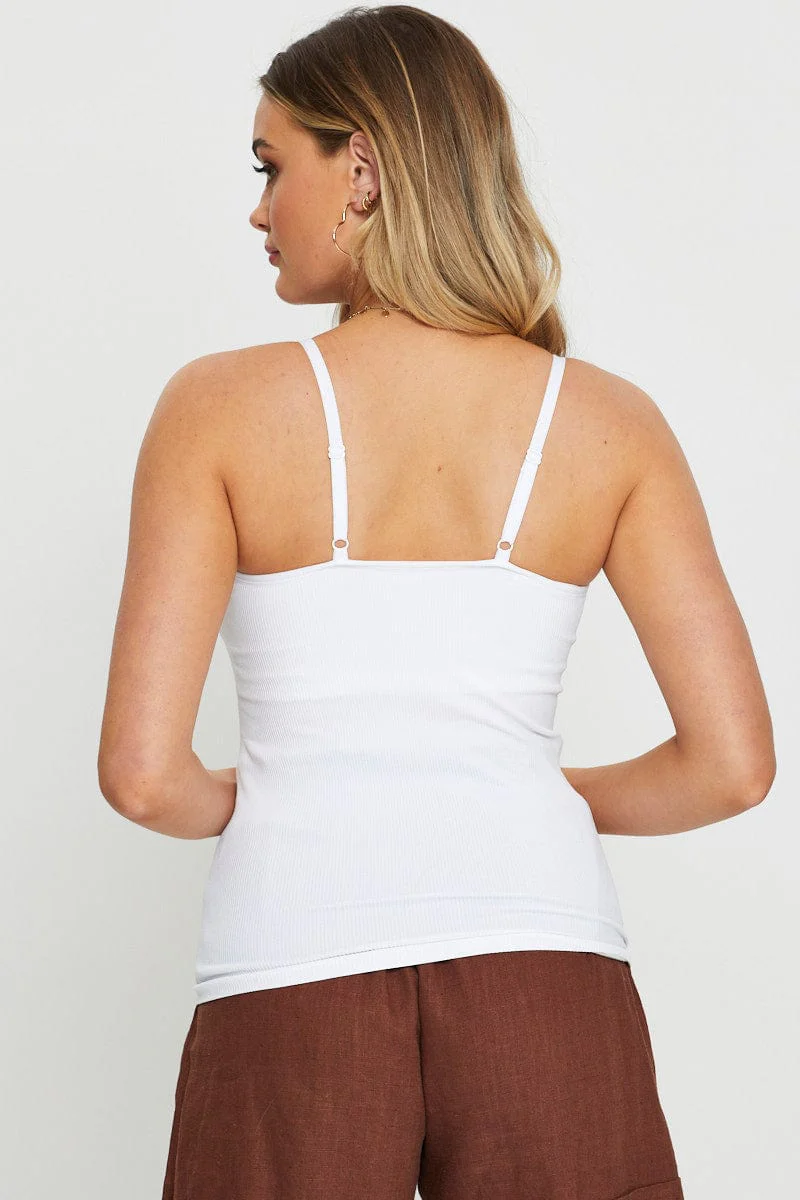 White Singlet Top Round Neck Seamless