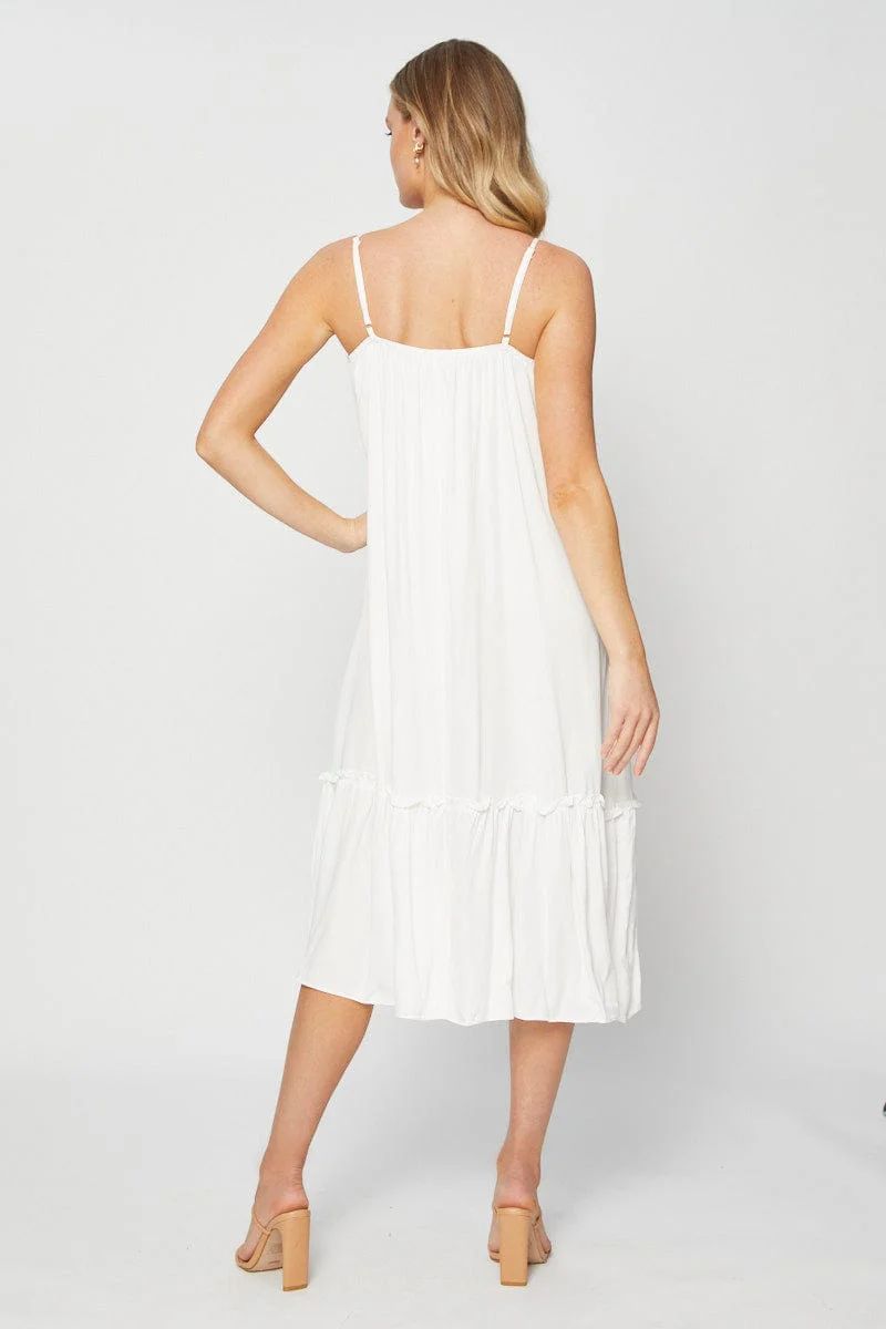 White A Line Dress Sleeveless Midi