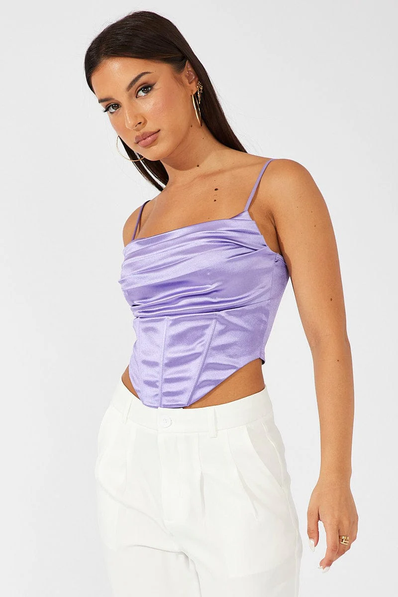 Purple Satin Cami Sleeveless Diamante Strap