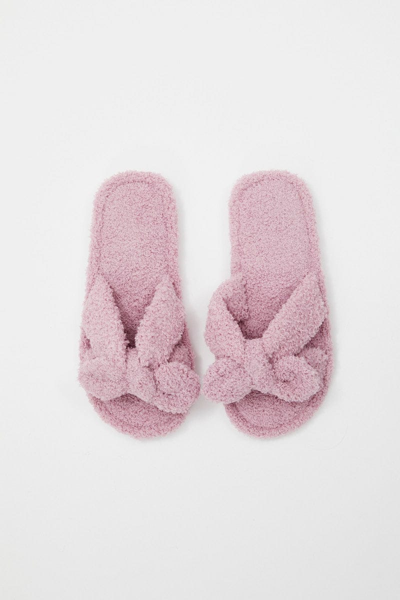 Pink Fluffy Bow Detail Slippers