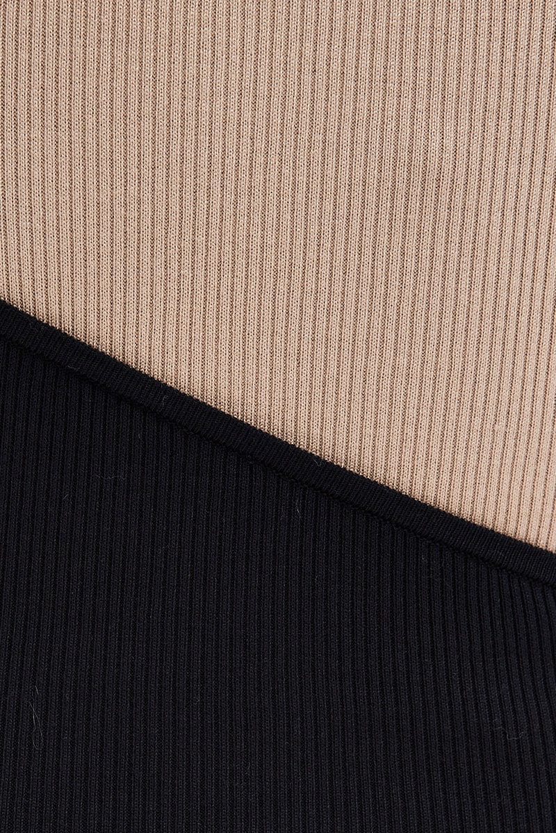 Black Midi Dress Round Neck Colour Blocked Knit