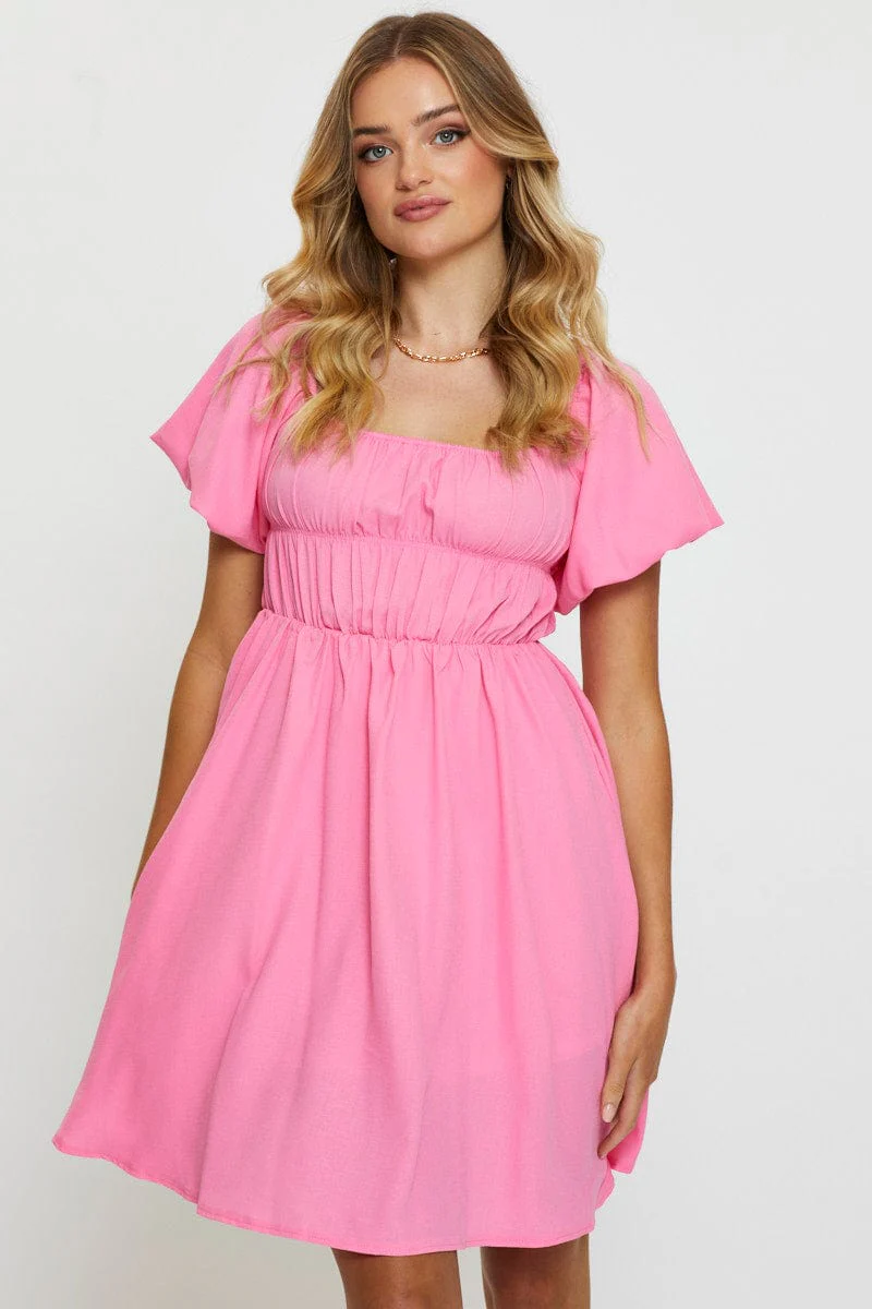 Pink Mini Dress Short Sleeve