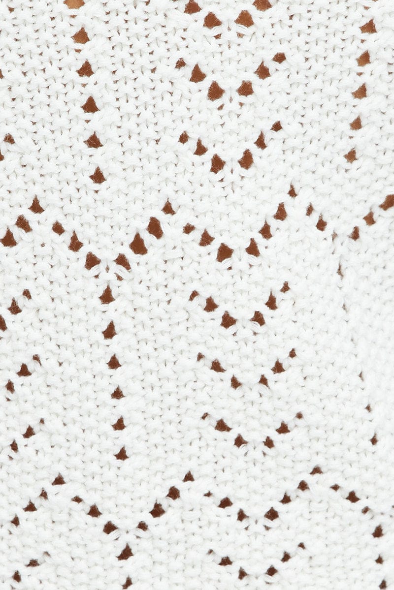 White Crochet Knit Cardigan Long Sleeve Round Neck