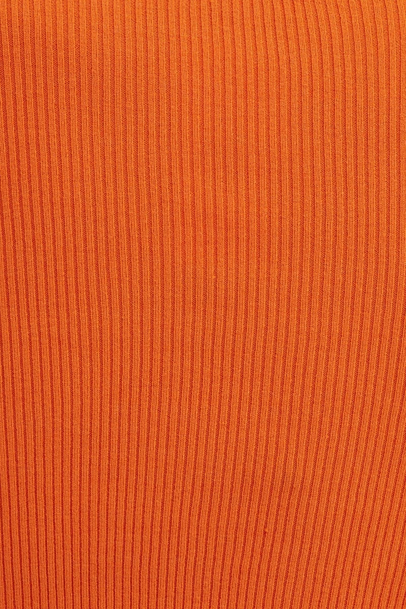 Orange Knit Top Long Sleeve Crop V-Neck