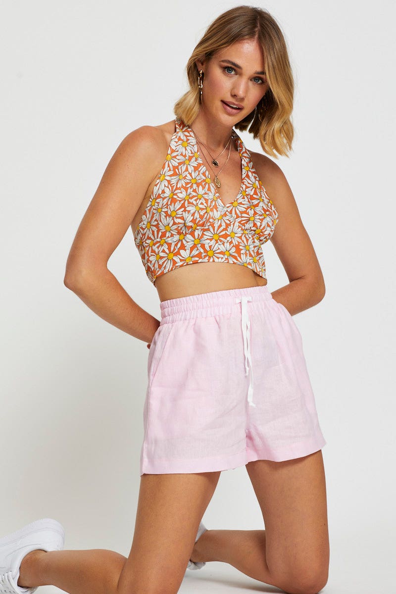 Print Crop Top Sleeveless Halter