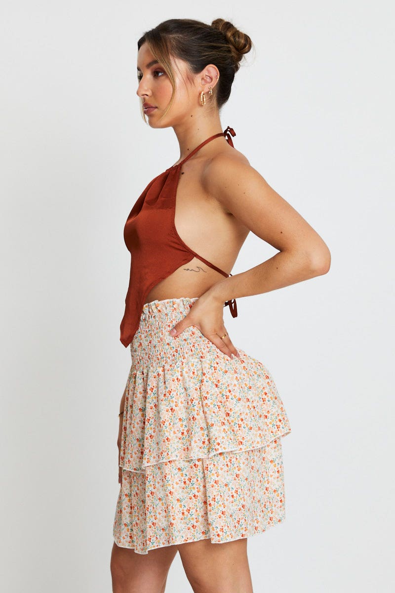 Print Ruffle Skater Skirt