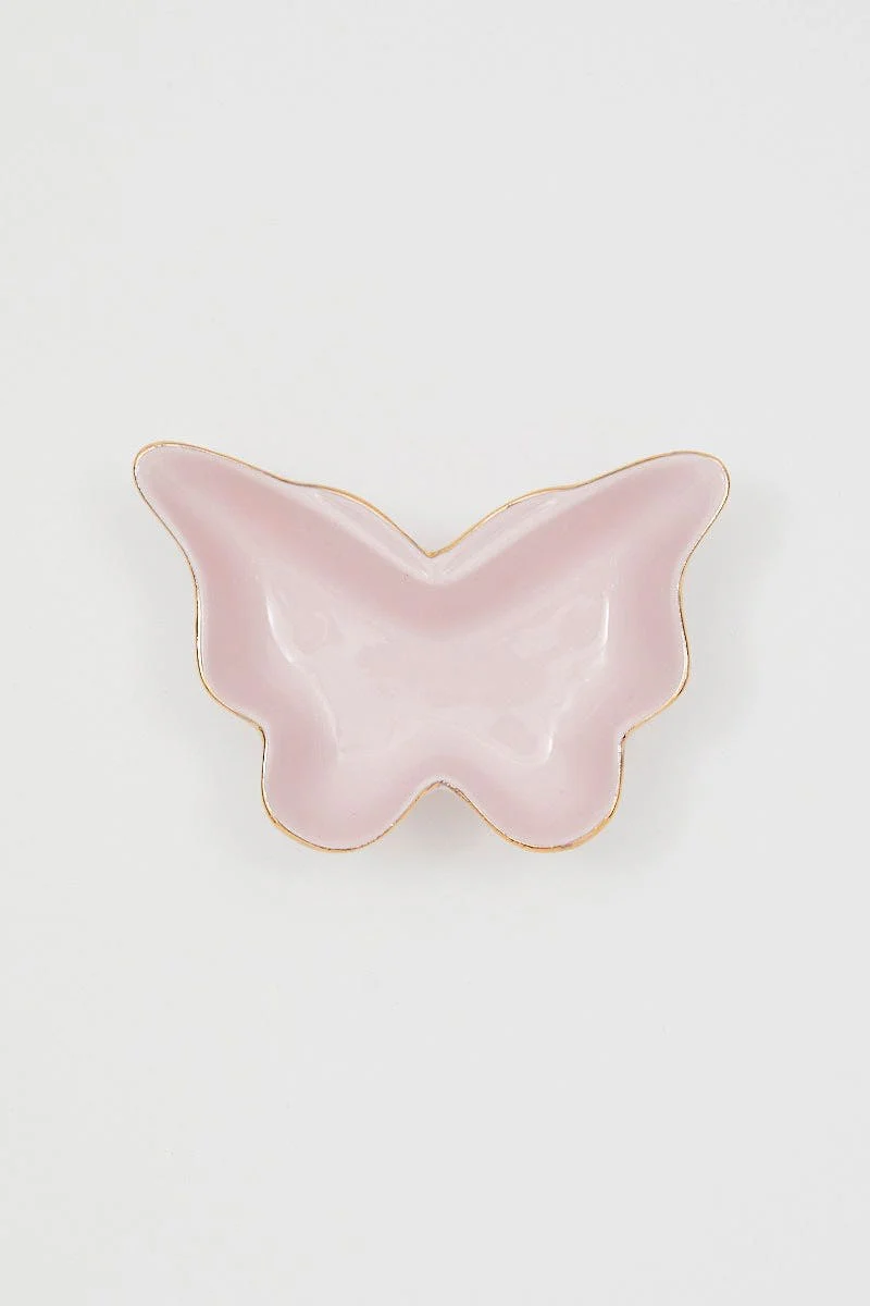 Pink Christmas Butterfly Trinket Dish