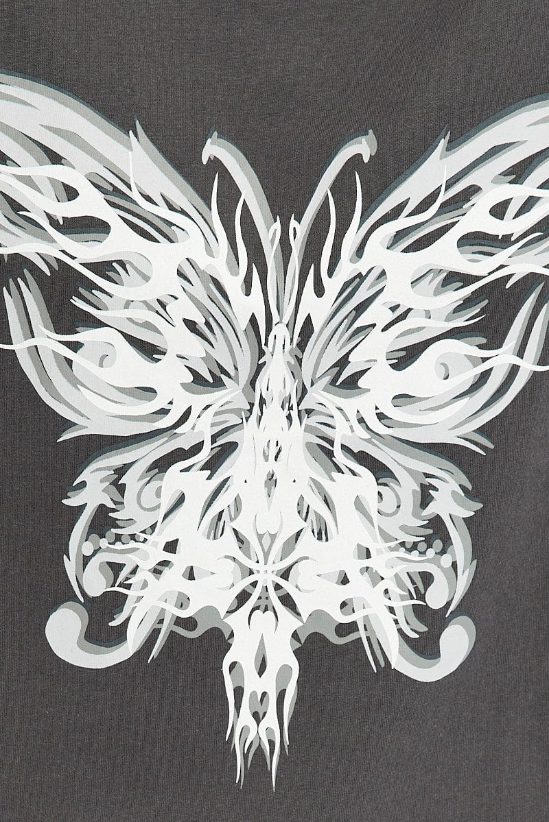 Grey Graphic Tee Short Sleeve Oversized Round Neck